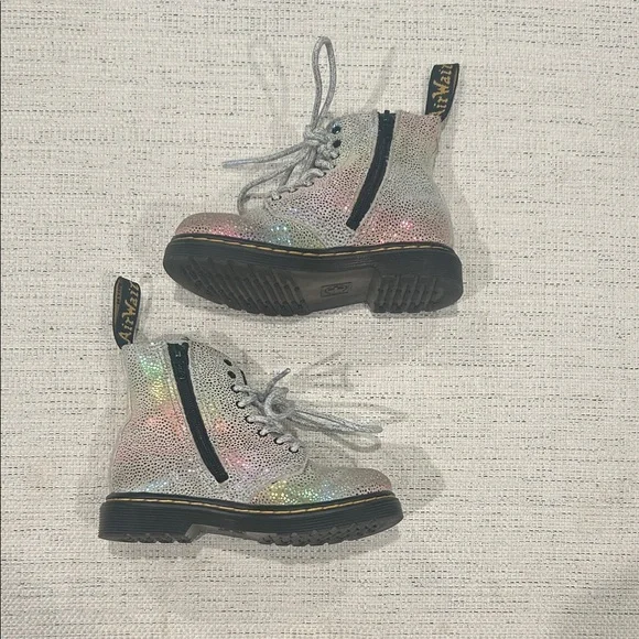 Dr. Airwair Martens Kids Shimmer Boots - Silver and Pink - Picture 2 of 5